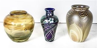 Three Studio Glass Vases, Height of tallest 5 1/2 inches.