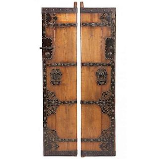 Pair of Chinese Hardwood Architectural Doors