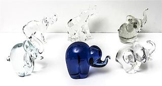 A Collection of Six Glass Elephants, Height of tallest 9 1/2 inches.