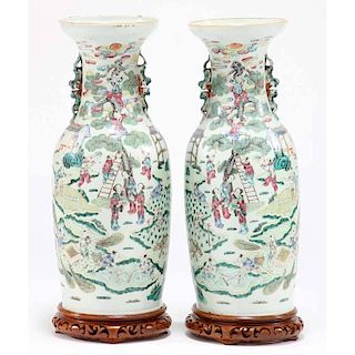 Pair of Chinese Famille Rose Floor Vases