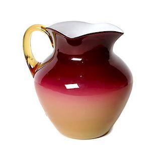 A Wheeling Peach Blow Pitcher, Height 5 1/2 inches.