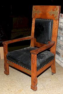 Arts & Crafts Oak/Brass Chair