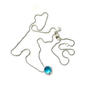David Yurman Sterling Silver Chatelaine Blue Topaz Necklace 