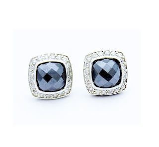 David Yurman 925 Sterling Silver Albion Earrings with Hematite and 0.26tcw Diamonds 