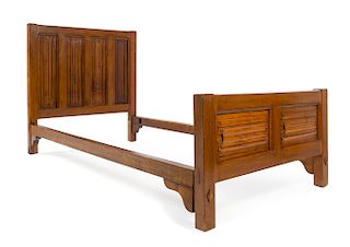 A Pair of Gothic Revival Oak Twin Beds Width of headboard 44 1/2 inches.