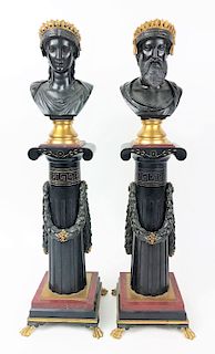 Antique French Empire Bronze Busts On Pedestals