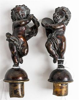 * A Pair of Italian Bronze Finials Height 5 1/2 inches.