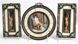 * Three Framed Articles Diameter of circular example 7 1/8 inches.