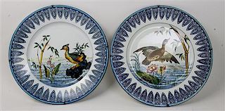 * A Pair of Painted Pottery Chargers Diameter 16 1/4 inches.