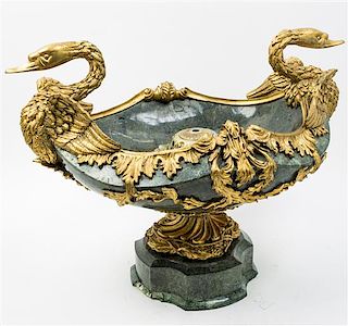 * An Empire Style Marble Veneered and Gilt Composition Centerpiece Bowl Height 19 1/2 x width 26 inches.