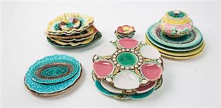 * A Group of Majolica Table Articles Diameter of largest 9 inches.