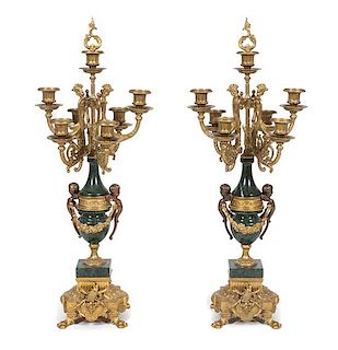 A Pair of Neoclassical Style Gilt Metal Seven-Light Candelabra Height 27 1/4 inches.