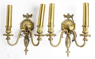 A Pair of Neoclassical Two-Light Sconces Height 12 1/2 inches overall.