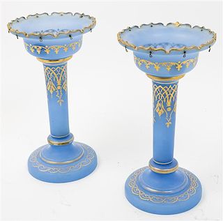 A Pair of Opaline Glass Girandoles Height 11 3/4 inches.