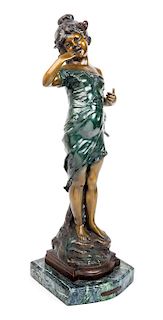 A Continental Patinated Bronze Figure Height 22 1/2 inches.