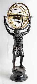 A Continental Cast Metal and Brass Figural Zodiac Calendar Height 36 inches.