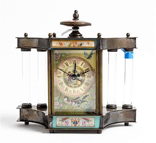 A Polychrome Enamel Mantel Clock Height 5 3/4 inches.