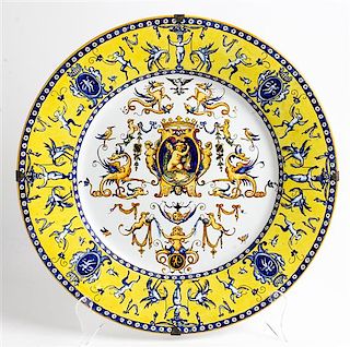 An Italian Polychrome Majolica Charger Diameter 17 1/2 inches.