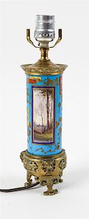 * A French Gilt Metal Mounted Porcelain Vase Height overall 17 inches.