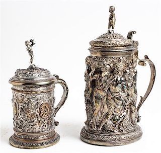 * Two Electrotype Tankards Height of taller 11 3/4 inches.