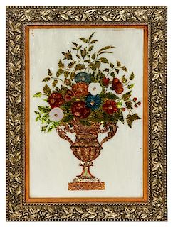 * A Victorian Reverse-Painted Glass Picture Height 27 1/2 x width 17 1/2 inches.