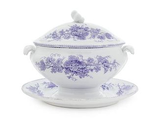 An English Transfer Decorated Tureen and Tray Width of tray 16 1/4 inches.