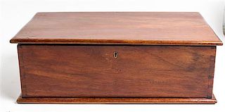 A Mahogany Workbox Height 6 x width 17 7/8 x depth 9 3/4 inches.