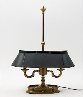 A Two Light Candelabrum Mounted as a Lamp Height overall with finial 23 1/2 inches.