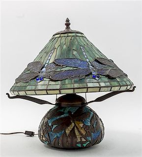 * An American Leaded Glass Table Lamp Height overall 16 inches.