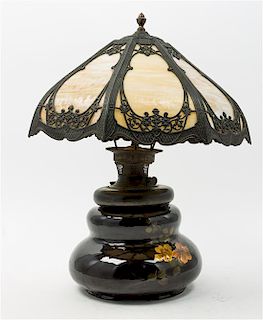 * A Weller Pottery Vase Mounted as Lamp Height 22 x diameter of shade 19 inches.