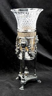 * A Pairpoint Silver-Plate and Cut Glass Vase Height 16 inches.