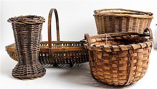 Three Woven Baskets Height of tallest 10 1/2 inches.