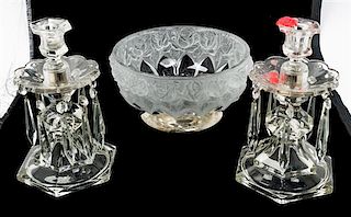 A Group of Three Glass Articles Diameter of first 9 inches.