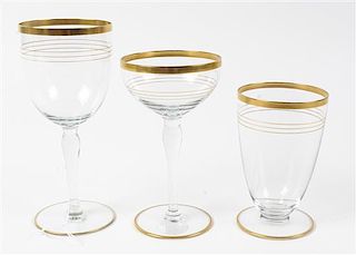* A Gilt Decorated Glass Stemware Service Height of wine 5 inches.
