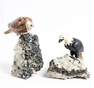 * Two Carved Hardstone Models of Birds Height of taller 10 inches.