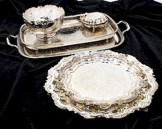 A Collection of Silver-Plate Serving Articles Width of widest 29 inches.