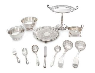 A Collection of Silver and Silver-Plate Articles, , comprising two silver bowls, a silver creamer, a silver youth place setting