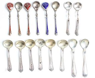 A Collection of Sixteen Salt Spoons, various makers, comprising a set of six marked for Watson Co., Attleboro, MA, a set of six
