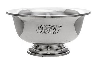 An American Silver Revere Bowl, Tuttle Silversmiths, Boston, MA, 1940, the body engraved with a script monogram.