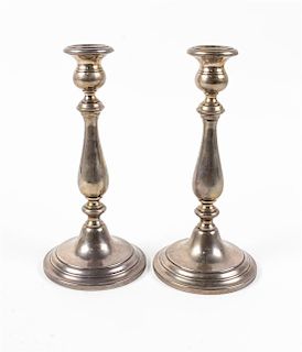 * A Pair of American Silver Candlesticks Height 10 inches.