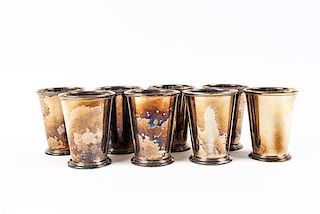 * A Collection of Eight Silver-Plate Mint Julep Cups Height 4 3/5 inches.