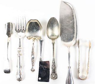 * A Group of Silver and Silver-Plate Serving Articles, Various makers, comprising a Victorian sugar tongs marked William Jamieso
