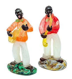Two Murano Glass Jazz Musicians Height 6 inches