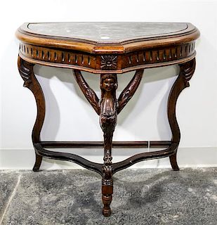 * A Baroque Style Walnut Side Table Height 24 1/2 x width 24 3/4 x depth 13 inches.