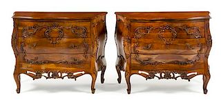 * A Pair of Louis XV Style Walnut Commodes Height 31 1/2 x width 41 3/8 x depth 17 3/4 inches.