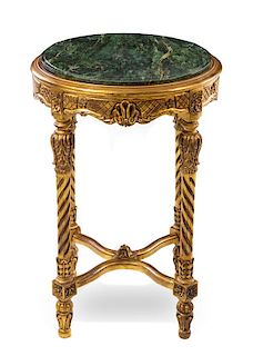 * Two Louis XVI Style Giltwood Tables Height of first 29 x diameter of top 21 inches.