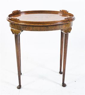 A Burlwood Tray Table Height 27 3/4 x width 25 1/4 x depth 17 3/4 inches.