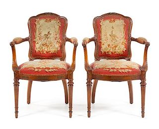 A Pair of Louis XVI Style Fauteuils Height 37 1/4 inches.