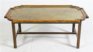 A Spanish Brass Inset Low Table Height 17 x width 40 x depth 23 1/2 inches.