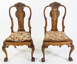 * A Pair of Queen Anne Style Side Chairs Height 43 inches.